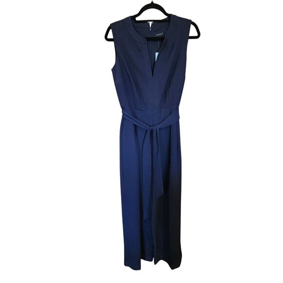 Ann Taylor Split Neck Sleeveless Tie Waist Jumpsuit Womens Size 4 Petite - Picture 2 of 10